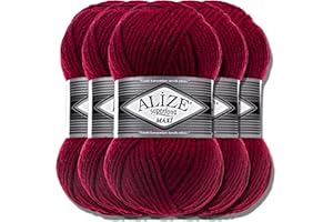‎HOBBY YARN Alize 5x 100g Superlana Maxi Türkische Premium Wolle Baumwolle und Acryl Uni Handstrickgarne | Yarn | Garn | Strickgarn Einfarbig Baby zum Häkeln Stricken Kleidung Schals (Cherry | 390)