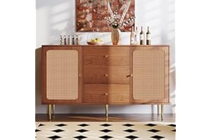 MOGAME Sideboard Buffet Cabinet, Kithchen Storage Cabinet,Cupboard Console Table with 2 doors and 3 drawers,Adjustable shelf for Dining Room, Bedroom, Hallway (Walnut -A)