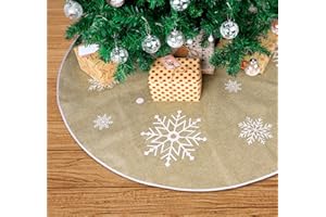 AGOER Koc pod choinkę, lniany koc pod choinkę, płatek śniegu, okrągły stojak na choinkę, dekoracja choinki (khaki, 78 cm)