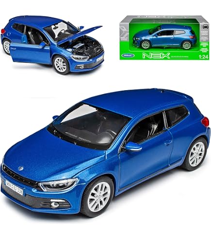Welly Miniature Volkswagen Scirocco Coupé – 3e Génération (2008+) – Échelle 1/34-1/39, Modèle En Métal Vert, Portes Avant Ouvrantes, Env. 11 Cm