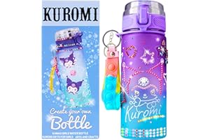 Get Trend Hello Kitty Sanrio Bouteille d'Eau à Décorer Fille Ado, Kuromi Gourde 550ml Sans BPA Anti Fuite, Autocollants Enfants Strass et Porte Clés (Multi Kuromi)