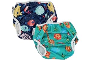 Fakiku Costume Contenitivo Neonato Pannolino Costumino Mare Piscina Bimbi Lavabile Riutilizzabile 0-36 Impermeabili Set Cover Bambini