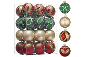 Valery Madelyn 24pcs 6cm Shatterproof Christmas Baubles - Country Red, Green & Gold Christmas Ball Ornaments for Tree Decorations