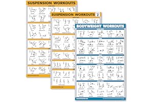 Palace Learning 3 Pack - Suspension Workout Posters - Volume 1 & 2 + Bodyweight Exercises Poster Set - Set of 3 Workout Charts (LAMINATED, 18" x 24")