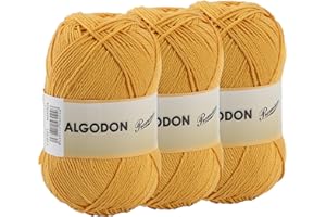 ETREXONLINE Gomitolo Filato 220 Metri di 100% Cotone Perfetto per Maglia e Uncinetto – Colore Mostarda 100 gr x 3 Pezzi