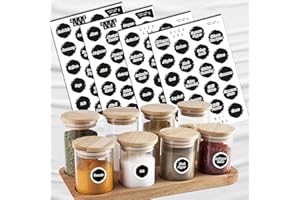 colortouch Spice Labels for Jars, Spice Stickers, 80 Pcs, Waterproof Spice Jar Labels Preprinted for Kitchen Organization and Pantry Storage, Black Seasoning Sticker, Sticky, Washable, Patterned Rund