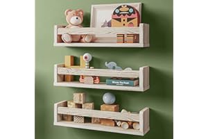 NATURE SUPPLIES Set 3 Mensole da Parete in Legno Massello Bianco - Camera Bambini - Ideali per Libri e Giocattoli