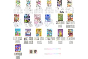 ANILAS Assortment of 19 Puzzle and Colouring A6 Books with Stickers, Crayons and Stacker Pencils