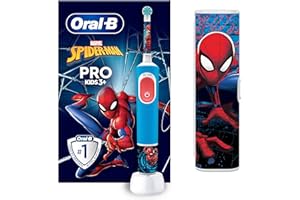 Oral-B Pro Kids Brosse à Dents Électrique Enfant, Spider-Man Marvel, 1 Brossette Brossage Doux, 1 Étui Voyage, Minuteur et Vibrations, Batterie Rechargeable, 4 Stickers, 3 Ans et Plus