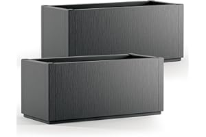 Casaria® 2X Jardinière Ethica Anthracite 80x36x36cm 80L résistante Fond d'écoulement Bac à Fleurs Pot de Fleurs Jardin Balcon