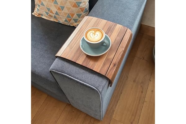 Encasa XO Rectangular Brown Wooden Tray For Sofa Armrest Serving Coaster I Rollable Mat For Dining Table, Hot Pot Holder 42X27 Cm