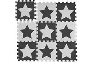 Relaxdays Tapis de Jeu, étoiles, 9 pièces de Puzzle, Enfants & bébés, Mousse EVA, sans polluants, 91 x 91 cm, Blanc-Gris