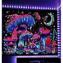 Arazzo Con Funghi Che Si Illuminano Al Buio - Luce Nera, 130x150 Cm