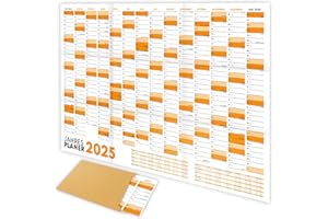 MAFAB PRODUCTS XXL Wandkalender 2025 groß (90x60cm) - Jahresplaner 2025 quer als Kalender für die Wand - Jahreskalender für 14 Monate mit Ferienübersicht - Kalender gefalzt für das Büro