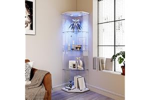 Vitrin stående, glasvitrinskåp med LED-belysning, 4 våningar stående, glasskåp med 1 dörrar, vitrinskåp i glas, låsbart glass