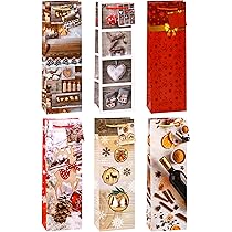 TSI Lot De 12 Sacs Cadeaux Pour Noël - Taille Bouteille (36x12x8 Cm) - 6 Motifs Différents Avec Cordon