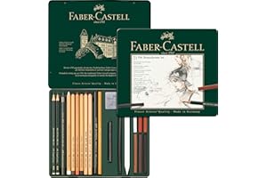 Faber-Castell 112976 - Estuche de Metal con 21 piezas - Surtido de Carbonos - Grafitos - Ecolápices - Tizas