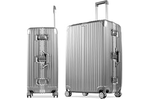 WINLIFE 77x54x33cm 128L XL Koffer Alu-Rahmen & ABS, TSA Nummern-Schloss Silber Reisekoffer Größe XL Hartschalenkoffer Rollenkoffer Check-in Gepäck