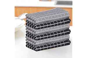 beSunshine 1x to 12x Pack 100% Egyptian Cotton Jumbo Country Check Terry Tea Towels Kitchen Dish Towel (Black-Grey, 3)