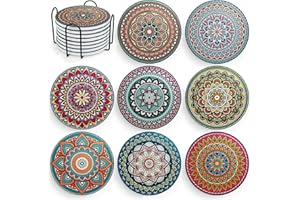 Lumanothy Sottobicchieri per bevande, set di 8 sottobicchieri assorbenti in ceramica con supporto in metallo per bicchieri, tazze, bar, caffè, casa, ufficio, feste