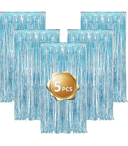 Rideau Franges Métalliques Kulamo - 3 Pièces 2m - Brillant Aluminium - Décoration Fête/Mariage - Bleu