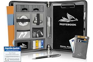 Royal Phoenix® Business Schreibmappe A4 'Eagle' - Hochwertige Dokumentenmappe mit Tablet Halterung - inkl. Kreditkartenetui + EXTRAS - Business Organizer aus hochwertigem Kunstleder Schwarz