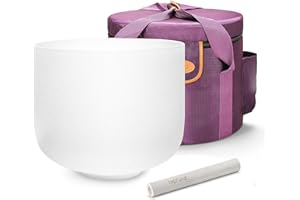 TOPFUND 440 Hz F Note Crystal Singing Bowl Heart Chakra Meditation Sound Healing Instrument 10 inch with Heavy Duty Carrying Case
