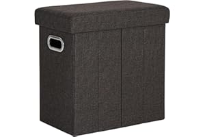 COSYLAND Puff Almacenaje 40L, Banco Almacenaje, Capacidad de Carga 200 kg, Tapizado Lino, Baúl para Dormitorio, Salón, Entrada, Organizador Multifuncional, Plegable, Marrón Oscuro, 42x27x42cm