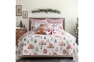 Levtex Home - Gingerbread Village - King - Holiday - Red Green Brown White - Quilt (106x92in.) - Reversible - Cotton