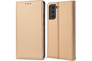 Moozy Cover per Samsung S21 FE, Oro - Custodia a Libro Cover Flip Case Smart Magnetica Portafoglio con Appoggio e Porta Carte