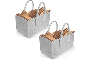 2er Set Ora-Tec Filztasche für Kaminholz - Robuster Kaminholzkorb und praktischer Einkaufskorb - Vielseitige Filztaschen für Zuhause und Unterwegs - XXL Grau