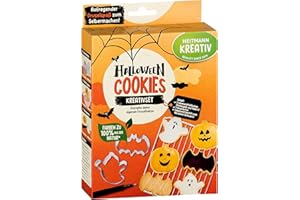 ‎‎HEITMANN KREATIV HEITMANN KREATIV - Halloween Cookies Kreativset - Pulverfarben auf Pflanzenbasis - gelb & violett - bunte DIY Cookies zum selbstgestalten mit 3 Ausstechern in Geist-, Kürbis- und Fledermausform