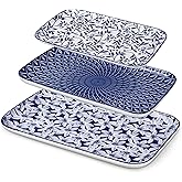 vancasso SELENE Set of 3 Rectangular Porcelain Serving Plates - 16/14.2/30.8 cm - Chinese Oriental Style A Blue and White - D
