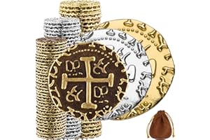 LEIB GAMES Monedas Piratas de Metal - 102 Monedas De Oro, Plata y Bronce para Juegos De Mesa Adulto, Juegos De Mesa Niños, Cofre del Tesoro, DND, Gloomhaven Dinero Falso - Tamaño Mix