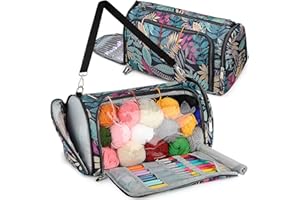 Coopay Stricktasche Tragbare Garn Aufbewahrungstasche, Große Garnaufbewahrung für Stricknadeln Strickzubehör, Stricknadeltasche Zur Aufbewahrung von Wolle und Häkelzubehör (Blaue Blätter)