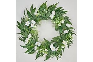 AVOECO Avoceo Artificial Wreath- Year-Round Greenery, 20.5~22 inch Spring & Summer Decorative Front Door Wreath with Flowers for Door Decor, Perfect for Farmhouse, Weddings, & Seasonal Décor (G White-Mix)