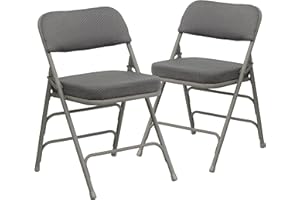 Flash Furniture Hercules Series-Juego de 2 sillas Plegables de Metal tapizadas con Triple Refuerzo y Doble bisagra, Aleación de Acero, Tela Gris/Marco Gris, 2 Unidades