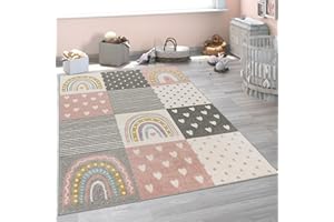 Paco Home Tappeto per bambini cameretta bambine bambini diversi motivi e dimensioni, Dimensione:133x190 cm, Colore: Crema Rosa Grigio