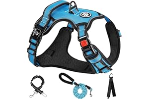 NESTROAD Pettorina ad h per Cane Antifuga Taglia Media Blu, Imbracatura Cane Anti Tiro per Cani con Collo 33~43CM Petto 43~64CM, Cintura Sicurezza Cani Auto, Accessori Cani Essenziali