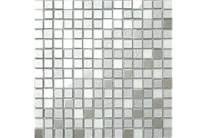 GRAND TAPS 30cm x 30cm Silver Mirror Frosted Glitter Mix Glass Mosaic Tiles Sheet (MT0046)