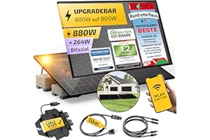 Solakon® 880W Balkonkraftwerk 800W / 600W komplett Steckdose - Upgradebarer Wechselrichter - Inklusive Halterung - 440W Bifaz