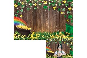 BINQOO Happy St. Patrick's Day Backdrop 7x5ft Gold Coins Pot Rainbow Lucky Shamrock Clover On Rustic Wooden Board Photography Background Baby Shower Newborn Photo Booth