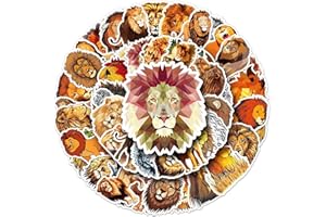 BRIC DODO 50 Stück Löwe Aufkleber Wasserflaschen Laptop Telefon Gitarre Skateboard Computer Koffer Fahrrad Lion Vinyl Stickers Wasserdicht Ästhetisch Aufkleber für Jugendliche Kinder Erwachsene