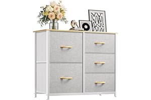 ‎YITAHOME YITAHOME kommode mit Schubladen, Schrank mit 5 Schubladen aus Stoff, Aufbewahrungskommode Industrial Stil für Schlafzimmer, Wohnzimmer, Kinderzimmer, Hellgrau, Aufbewahrungsschrank