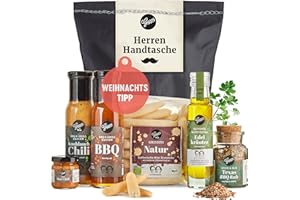 ‎GEPP'S Gepp’s Feinkost Herrenhandtasche I Lustiges Männergeschenk gefüllt mit Delikatessen wie Knoblauch-Chili-Sauce, Edelkräuter-Olivenöl, Texas BBQ Rub I Geschenkidee für Mann, Bruder und Onkel