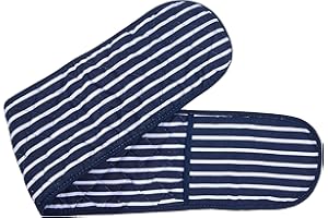 ZIMEL HOMES-Butcher Stripe Double Oven Gloves, Durable Cotton With Heat-resistant Lining Quilted Cooking Pot Holder Heat Resistant (Blue/white) One Size Fits All