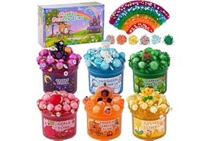 Okaybee 6 Pack Crystal Slime Kit, Glitter Crunchy Slime Set, Regenbogen Schleim für Kinder, Schleim Party Geschenke, Sensorisches Spielzeug, Geburtstags Ostern Halloween Mädchen und Jungen