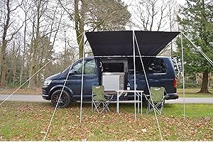 WILD EARTH Auvent carré pour camping-car, camionnette, camping-car ou caravane - 240 x 240 cm - Gris moyen