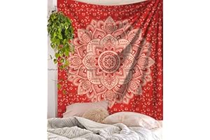 Sophia-Art Tapisseries Hippie Mandala Indien Tenture Murale Unique Tapisserie Indienne Hippy Mandala Belle Couvre-lit à la Main Wall Decor Reine Tapisserie (Red-Gold Flower, 86" x 94")