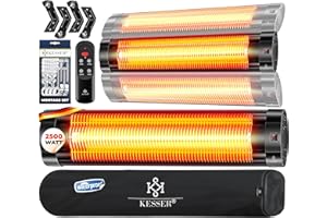 KESSER® Radiador de infrarrojos de 2500 W, con mando a distancia, incluye funda protectora, radiador de cuarzo, soporte de pared, color negro
